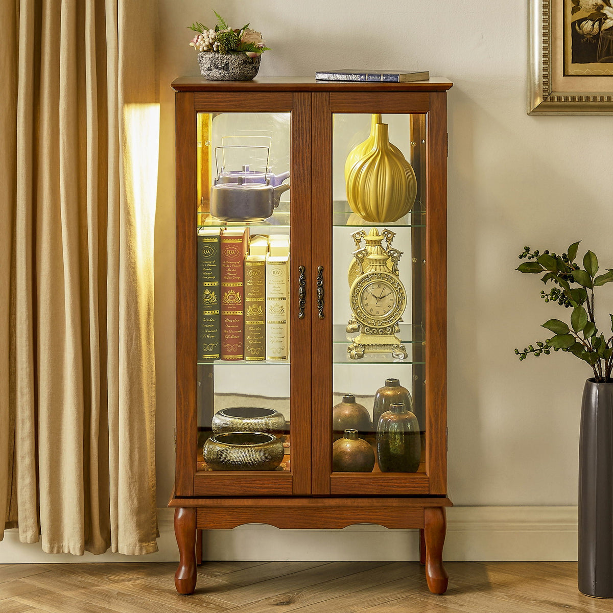 Curio Cabinet Lighted Curio Diapaly Cabinet With Adjustable Shelves And Mirrored Back Panel, Tempered Glass Doors (3 Tier), (E26 Light Bulb Not Included), photo 21 of 21
