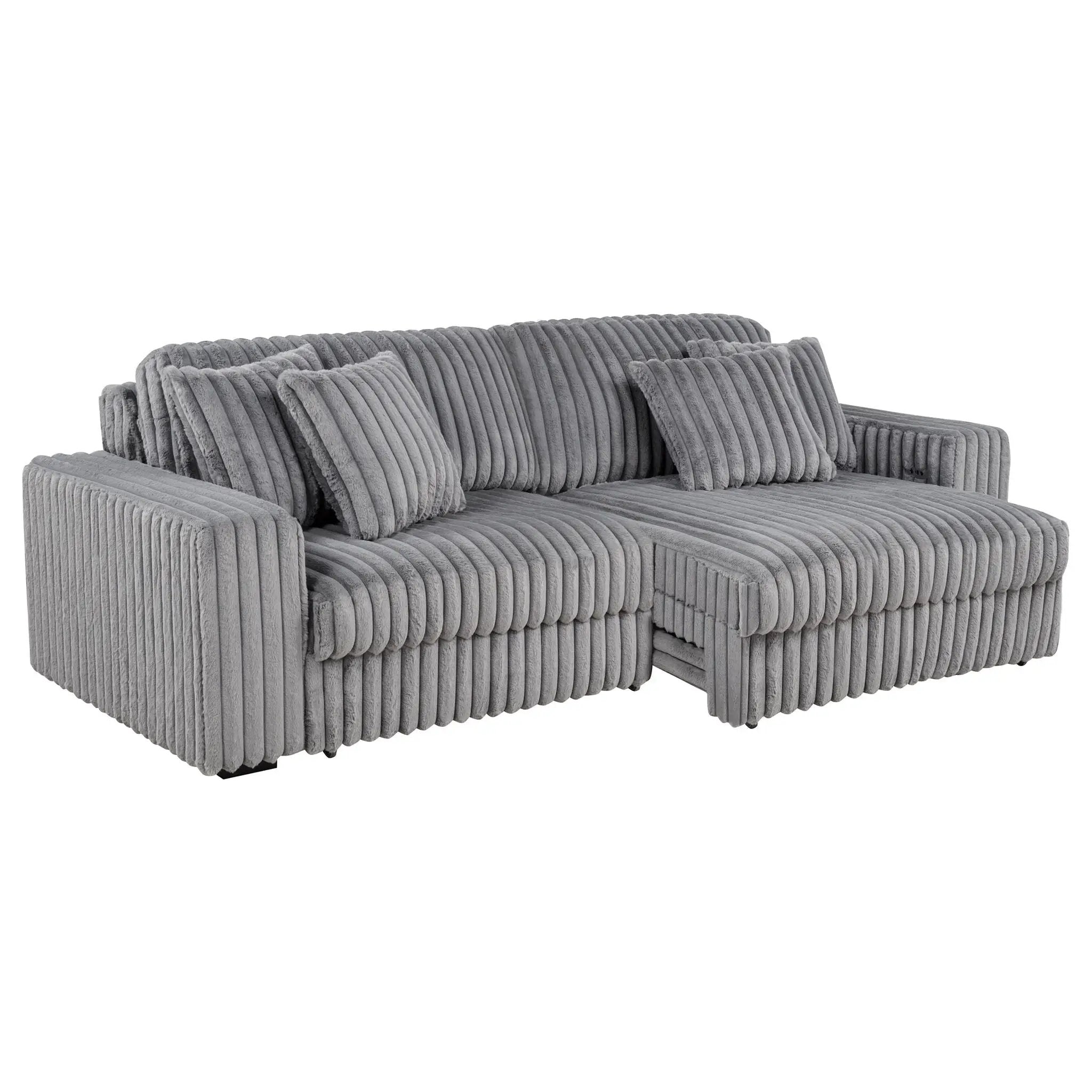 Jacana Corduroy Upholstered Dual Power Chaise Sofa Grey by Unique Piece Furniture