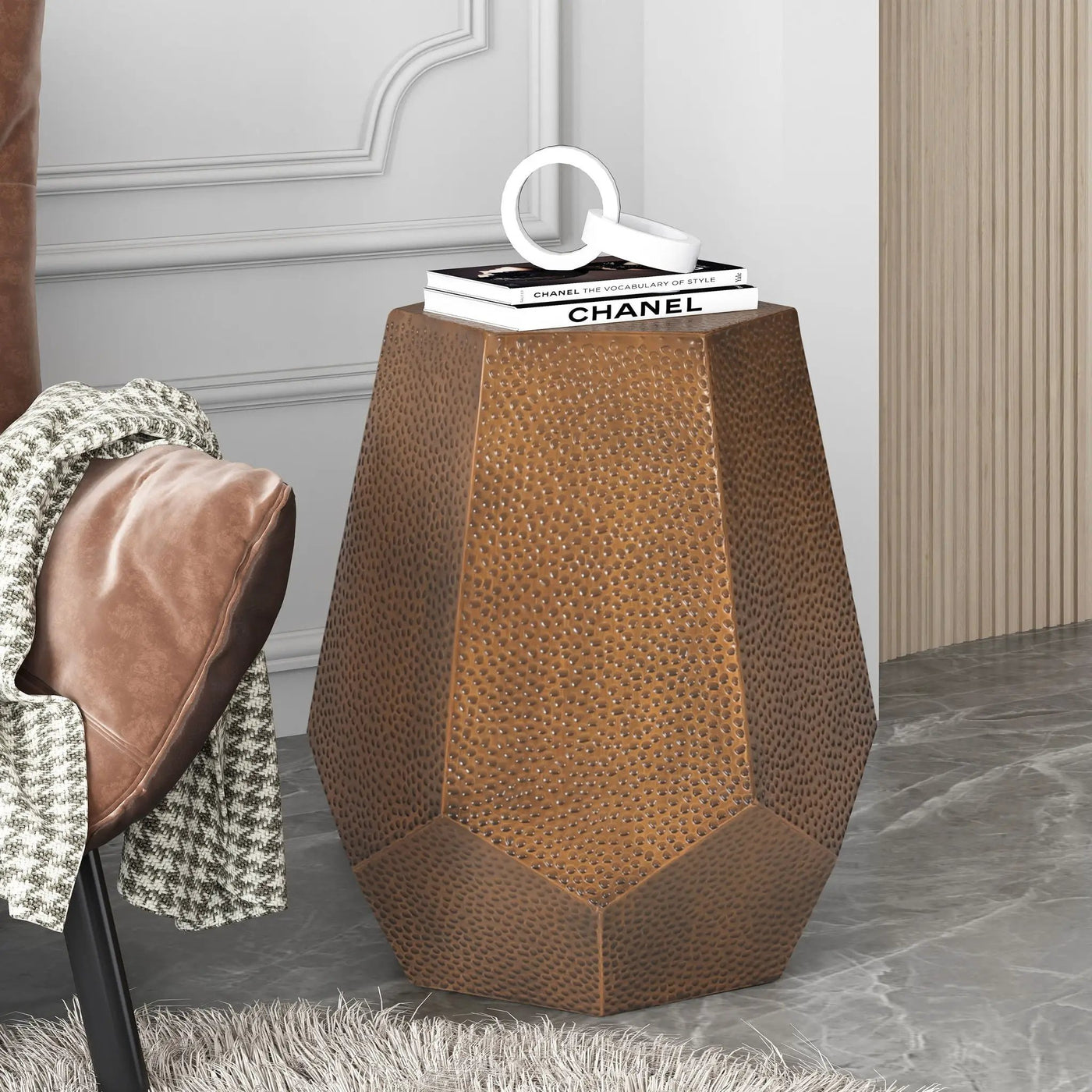 Modern Hammered Iron Geometric End Table by HouseOfZazla