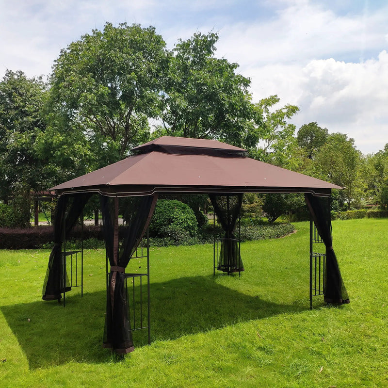 13 0 Outdoor Patio Gazebo Canopy Tent With Ventilated Double Roof And Mosquito Net (Detachable Mesh Screen On All Sides) Suitable For Lawn Garden Backyard And Deck Top - Brown by HouseOfZazla