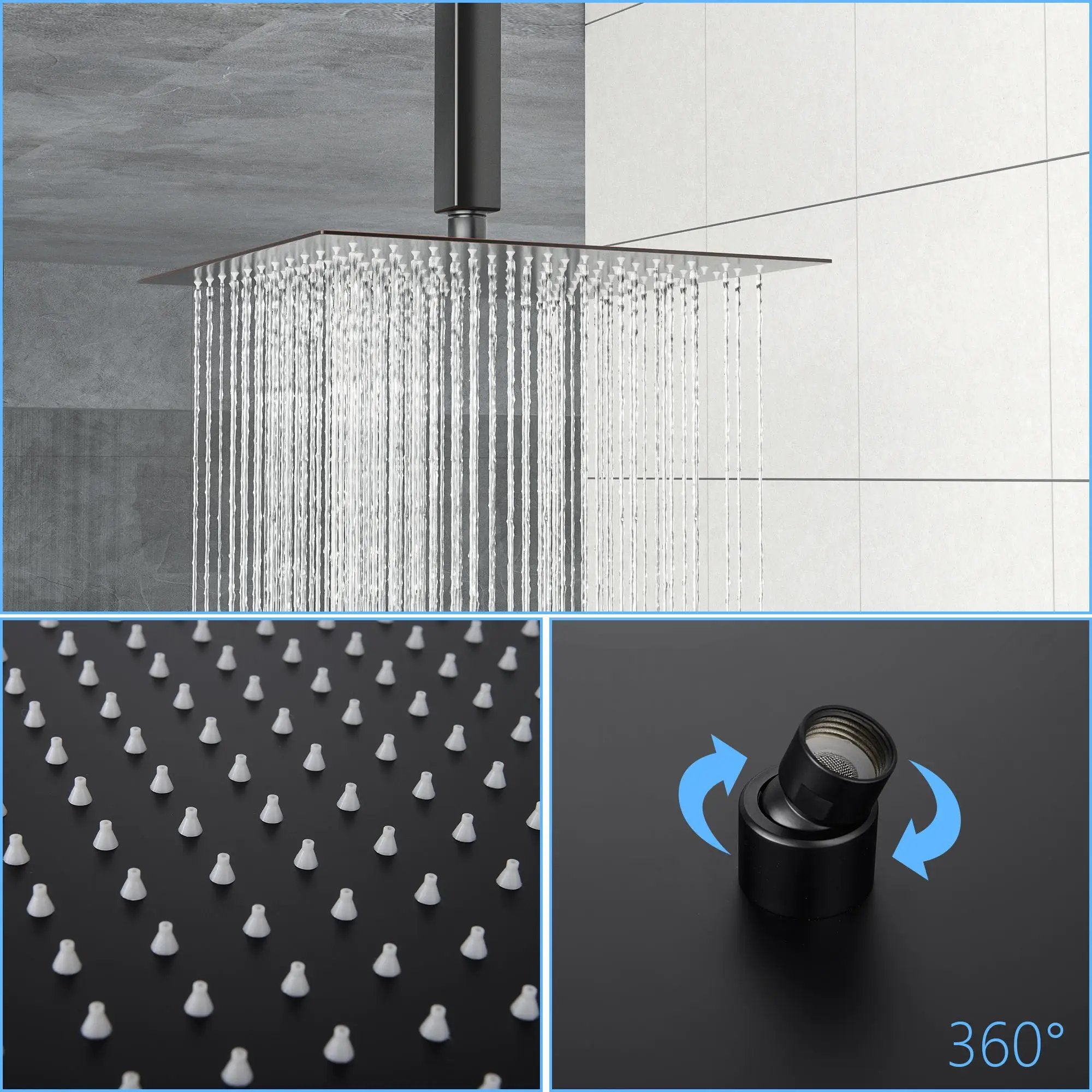 Luxury Rain Fixed Shower Head 12" Square Oil Rubbed Bronze Stainless Steel - Oil-Rubbed Bronze by HouseOfZazla