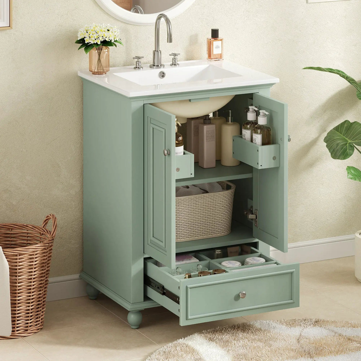 Modern Bathroom Vanity With Sink, Cabinet With Drawer And Dividers, Rectangular Storage Unit by Unique Piece Furniture