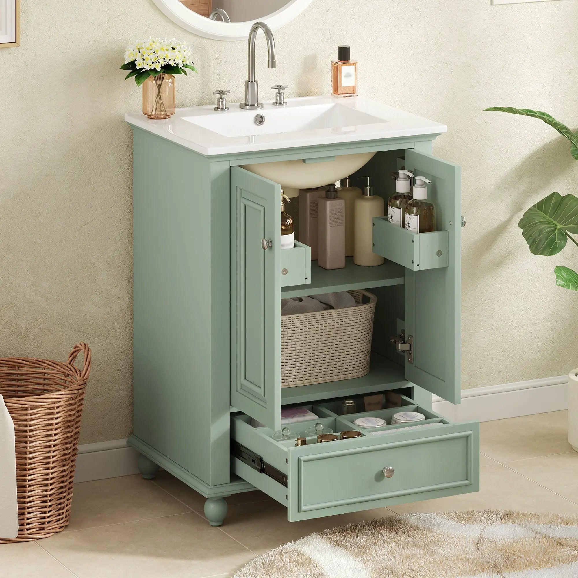 Modern Bathroom Vanity With Sink, Cabinet With Drawer And Dividers, Rectangular Storage Unit