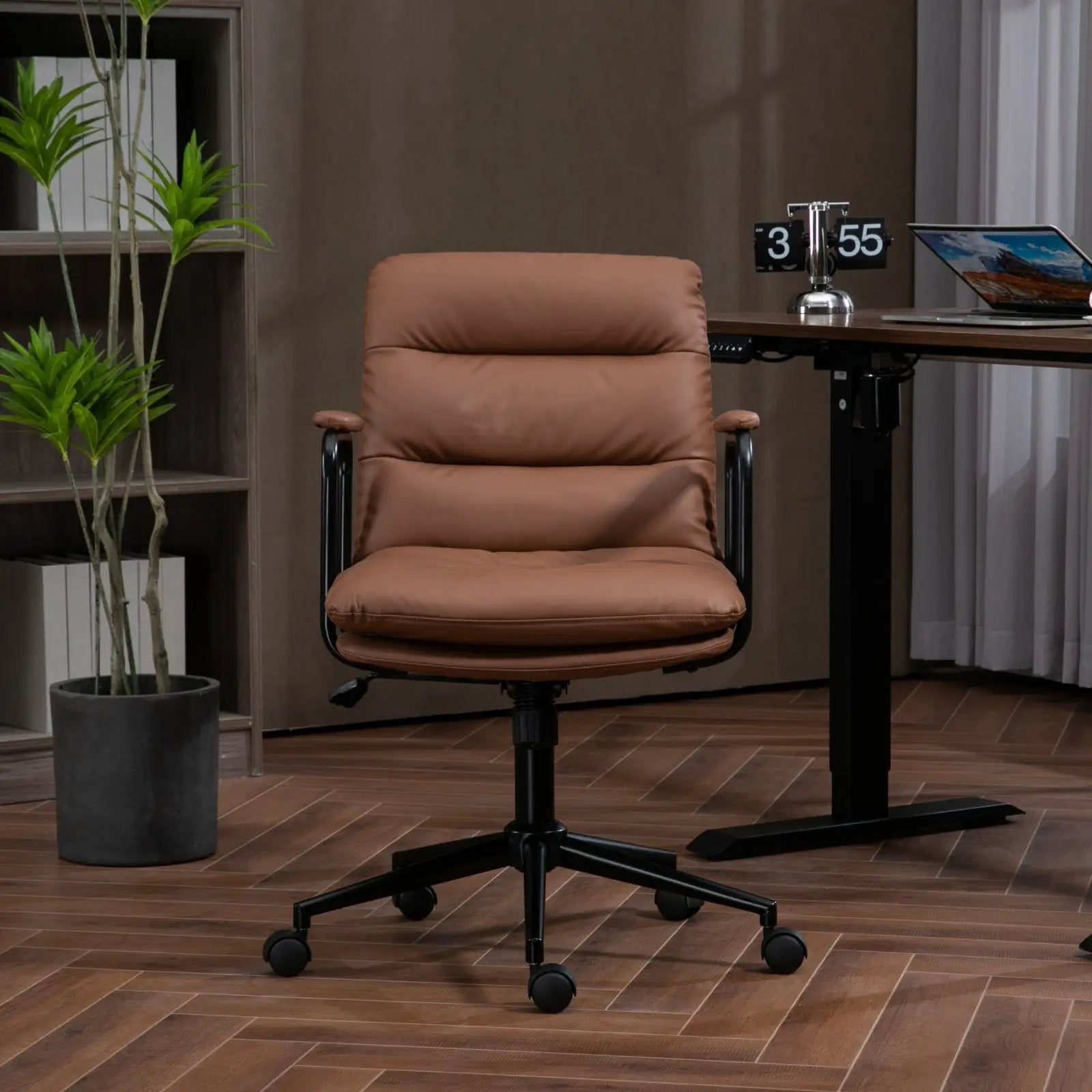 Office Chair, Mid Back Home Office Desk Task Chair With Wheels And Arms Ergonomic Computer Rolling Swivel Chair With Padded Armrest by HouseOfZazla