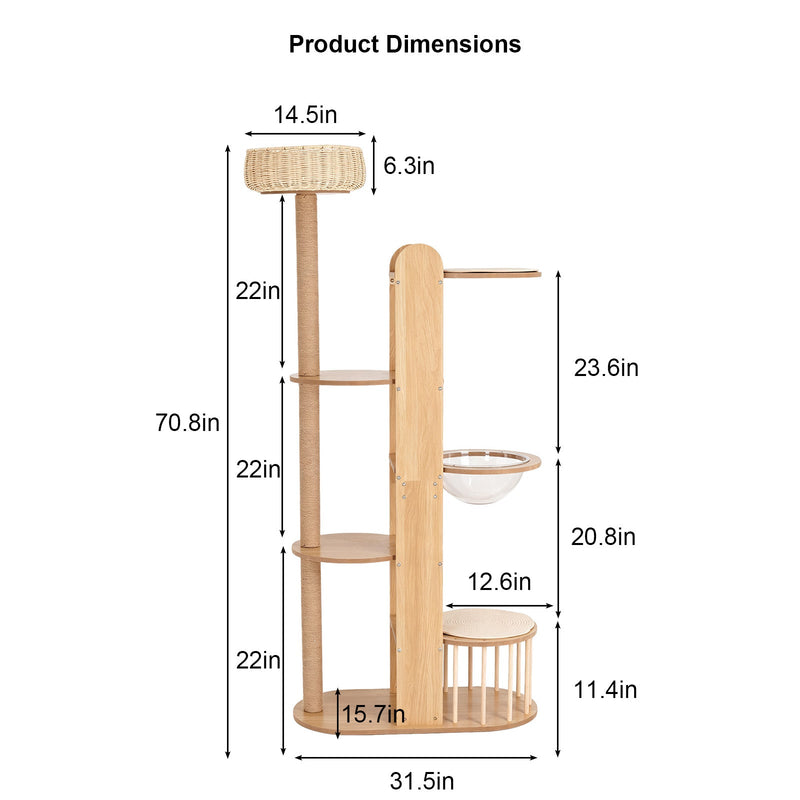 Multi-Level Wood Cat Tree Tower with Sisal Scratching Post - Natural Wood, photo 5 of 8