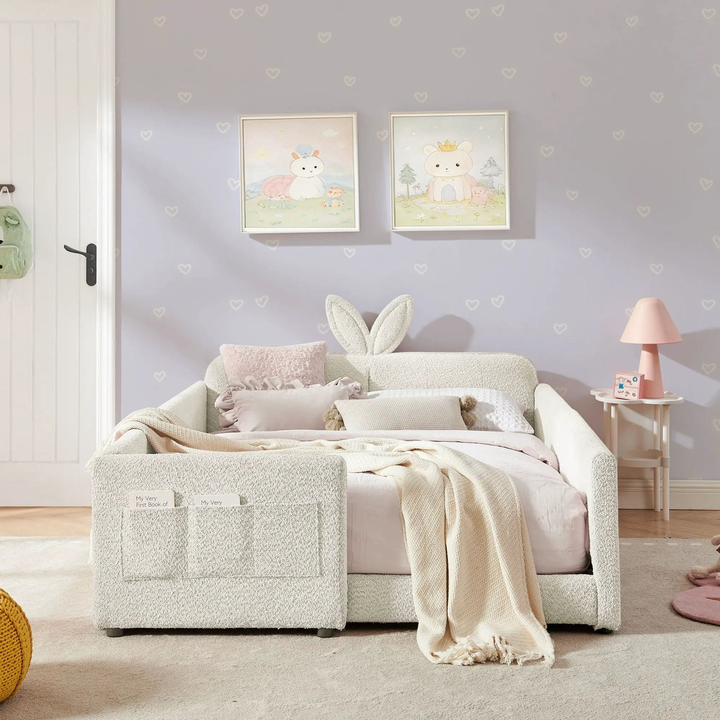 Cute Rabbit Ear Upholstered Platform Bed Frame With Safety Rail by HouseOfZazla