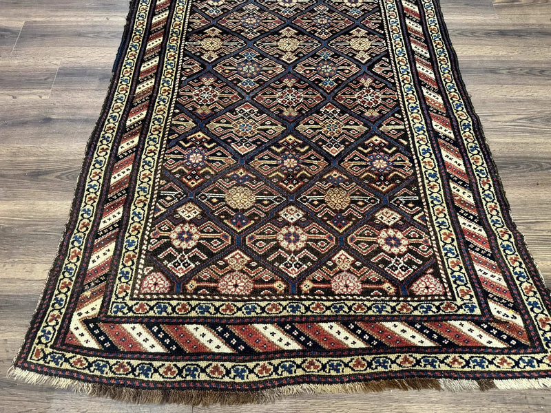 Antique Persian Wide Runner Rug 4x9, Kurdish Rug, Panel Design, Rainbow Border, Rare Tribal Rug by Jewel Rugs