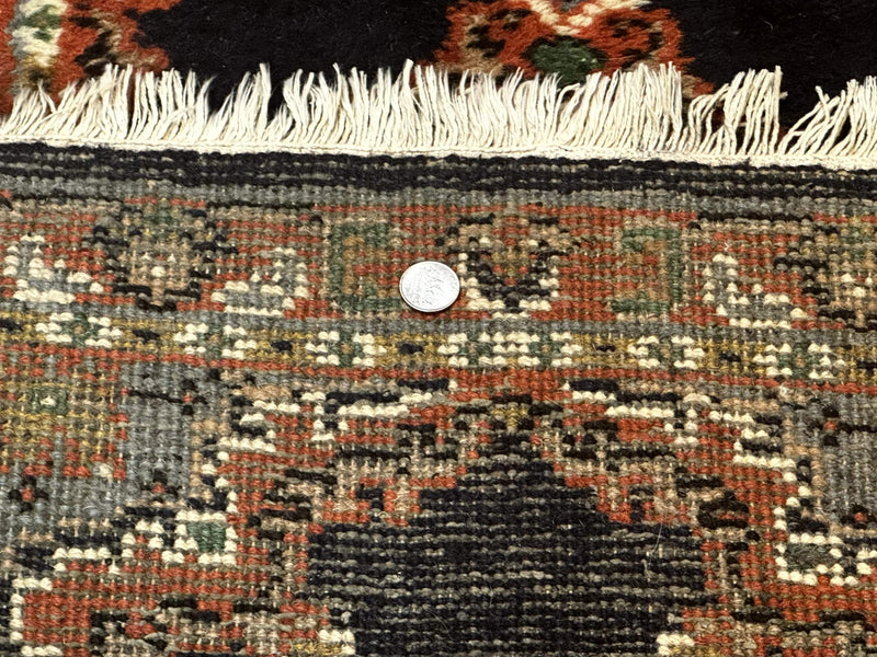 Small Indo Persian Rug 2x3, Navy Blue & Terracotta, Wool, Handmade by Jewel Rugs