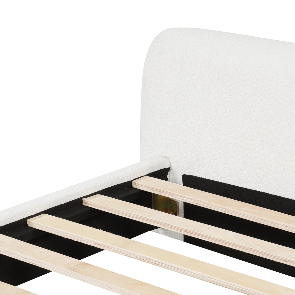 Cozy Upholstered Bed with Minimalist Frame - White Boucle, photo 7 of 8
