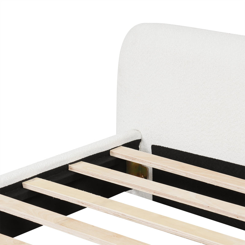 Cozy Upholstered Bed with Minimalist Frame - White Boucle, photo 7 of 8