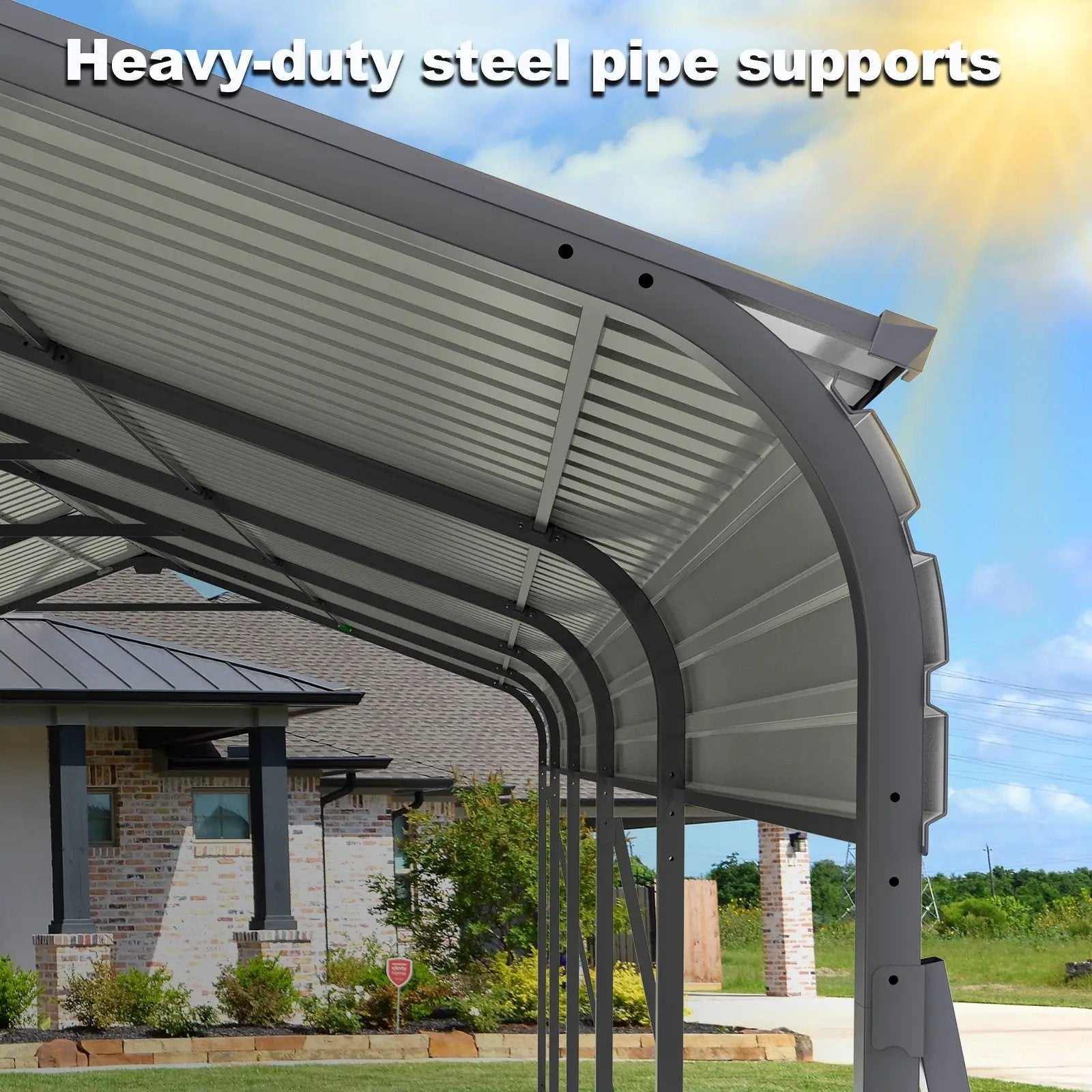 Metal Carport 13 X 26.5 Ft Heavy Duty With Galvanized Steel Roof Metal Garage Canopy With Galvanized Steel Roof & Frame Car Tent Outdoor Storage Shed For Car Boats And Truck - Gray by HouseOfZazla
