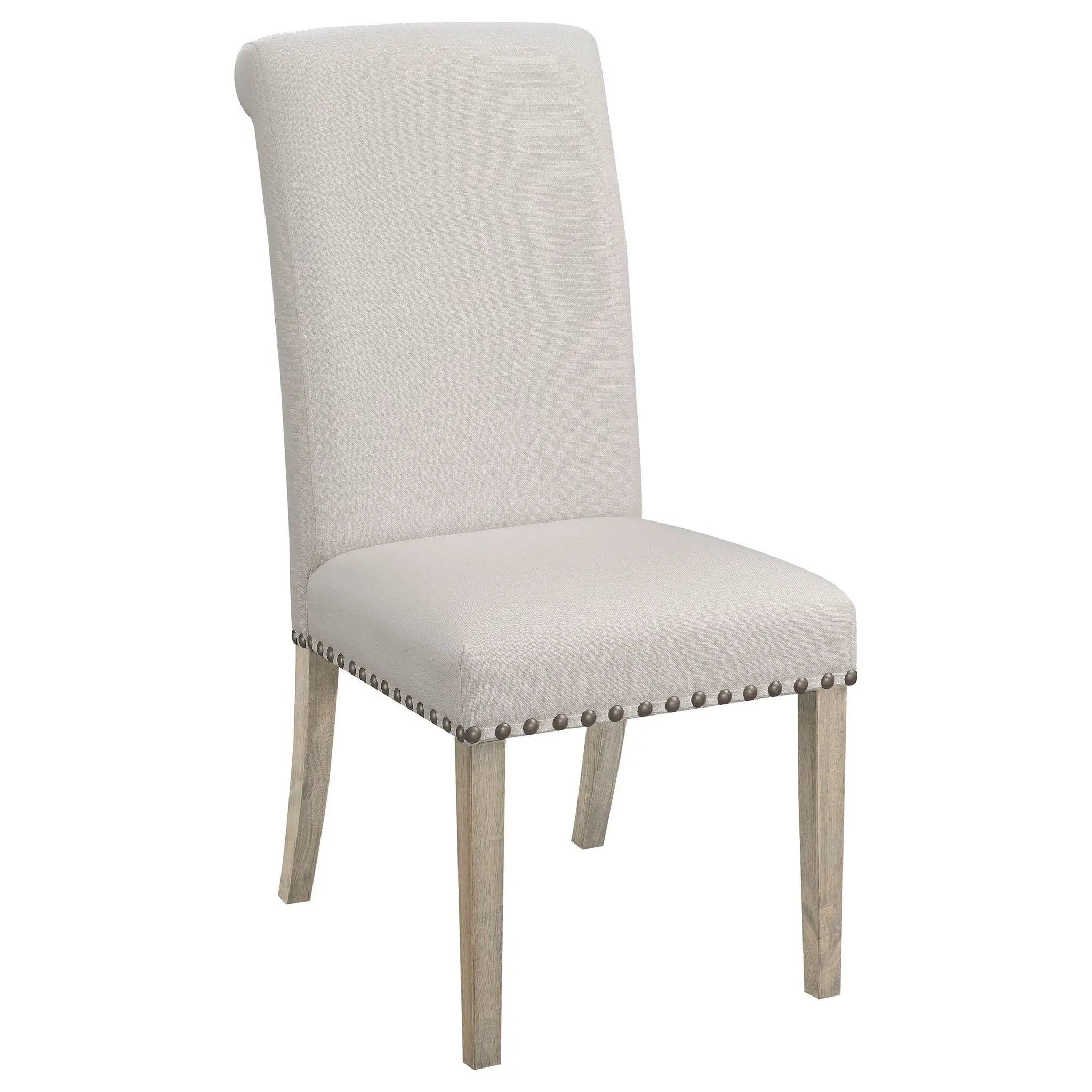 Upholstered Dining Chair With Rolled Edge Seat Back (Set of 2) - Beige by HouseOfZazla