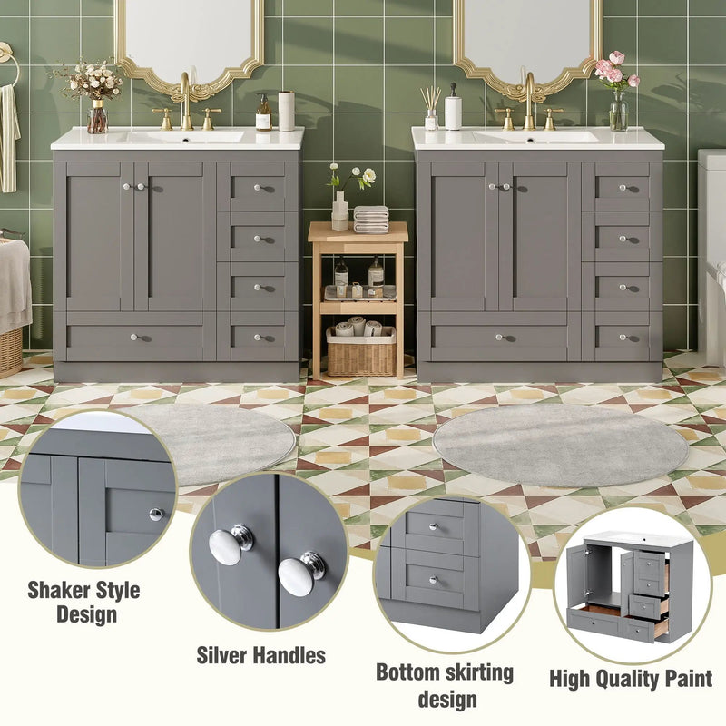 Shaker Free Standing Bathroom Vanity Cabinet & Sink, Soft Close Drawers, Soft Close Doors by HouseOfZazla