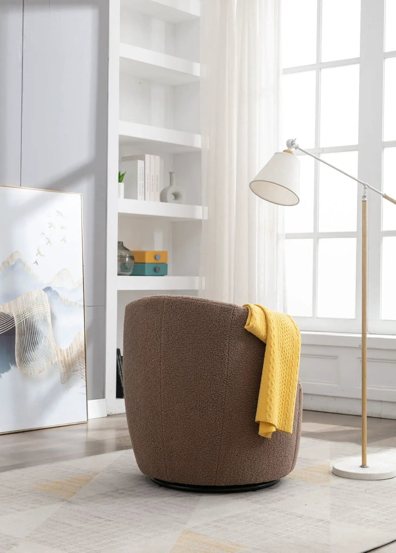 Teddy Fabric Swivel Accent Armchair Barrel Chair With Powder Coating Metal Ring by Unique Piece Furniture
