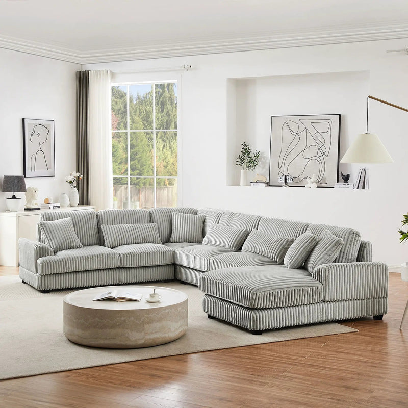 U - Shaped Sectional Sofa With Chaise Lounge, Oversized Living Room Sofa - Gray by HouseOfZazla