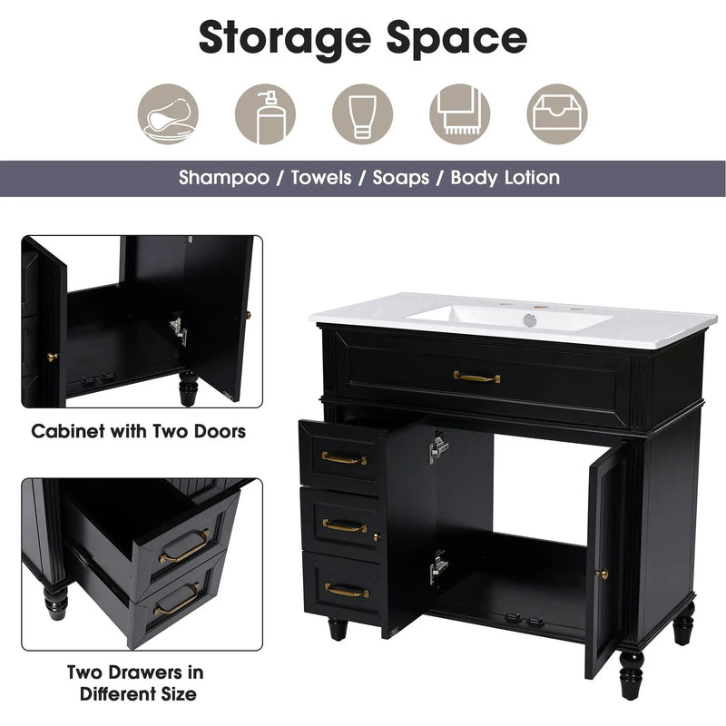 Bathroom Vanity With Sink, 2 Doors 2 Drawers, Freestanding Design by HouseOfZazla