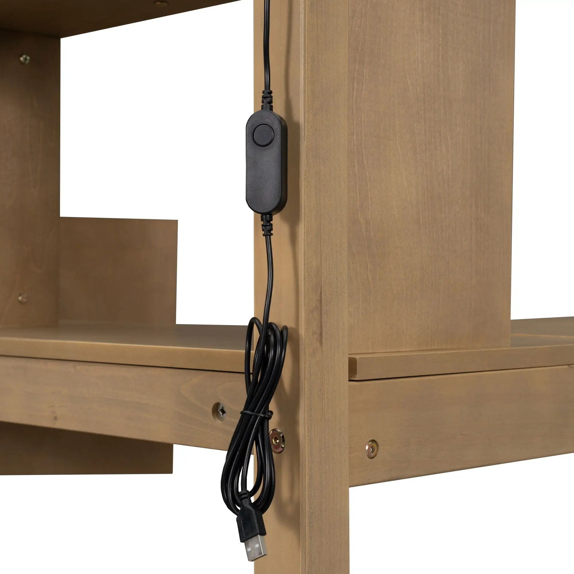 Loft Bed With Built In L Shaped Desk, LED Lights, Storage Shelves, Cabinets, And Staircase by HouseOfZazla