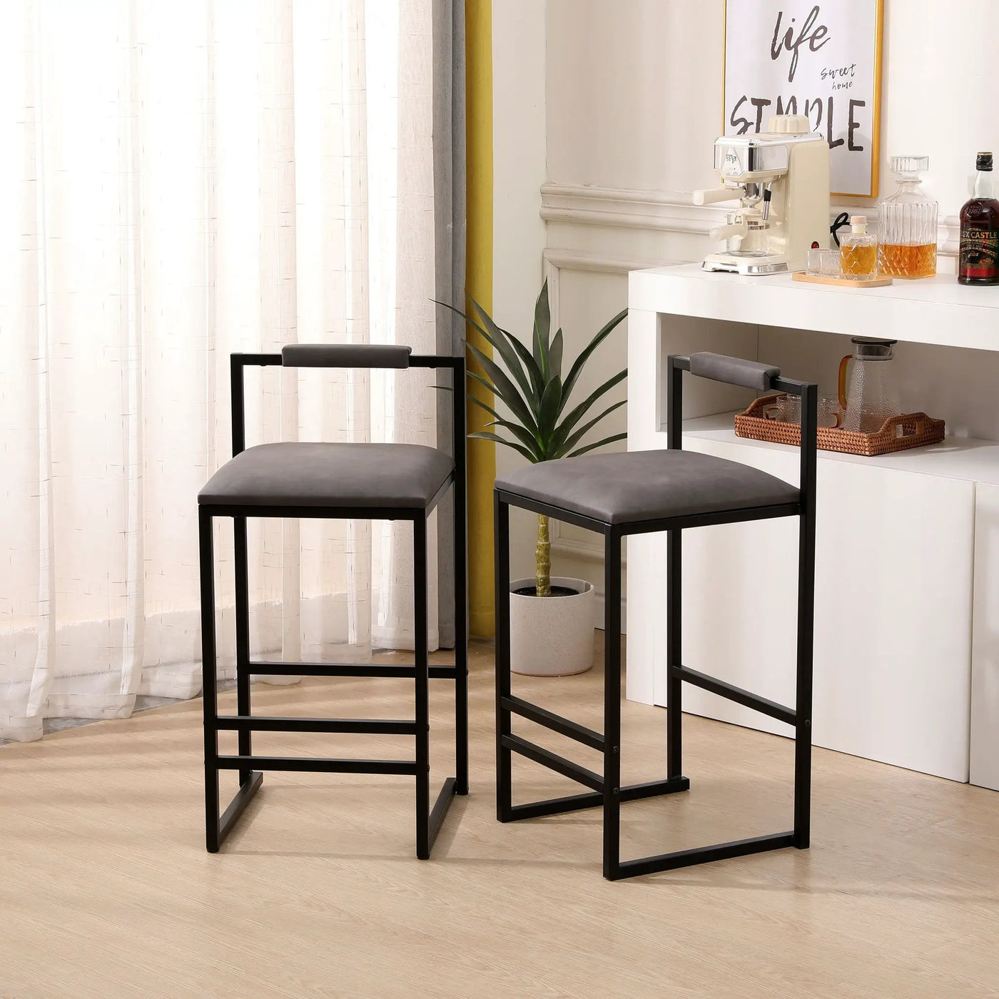 Elegant Bar Stool Set With Backrest And Footrest, Counter Height (Set of 2) by HouseOfZazla