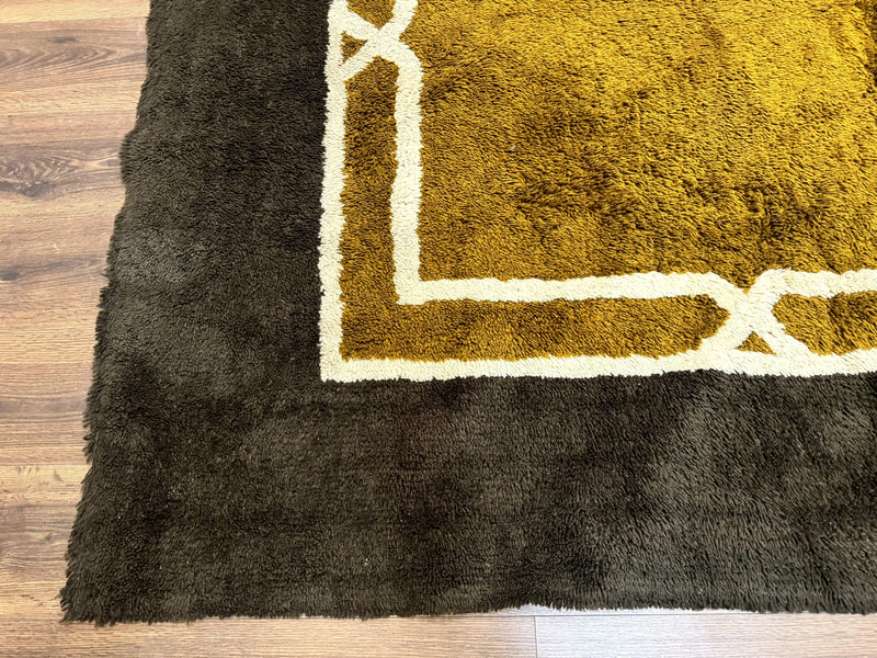 Mid Century Shag Rug 8x11, Large Vintage Shag Rug, Open Field, European Shag Rug by Jewel Rugs