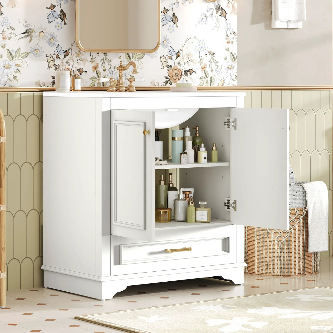 Bathroom Vanity With Sink, Cabinet & 2 Soft Closing Doors & Adjustable Shelf by HouseOfZazla
