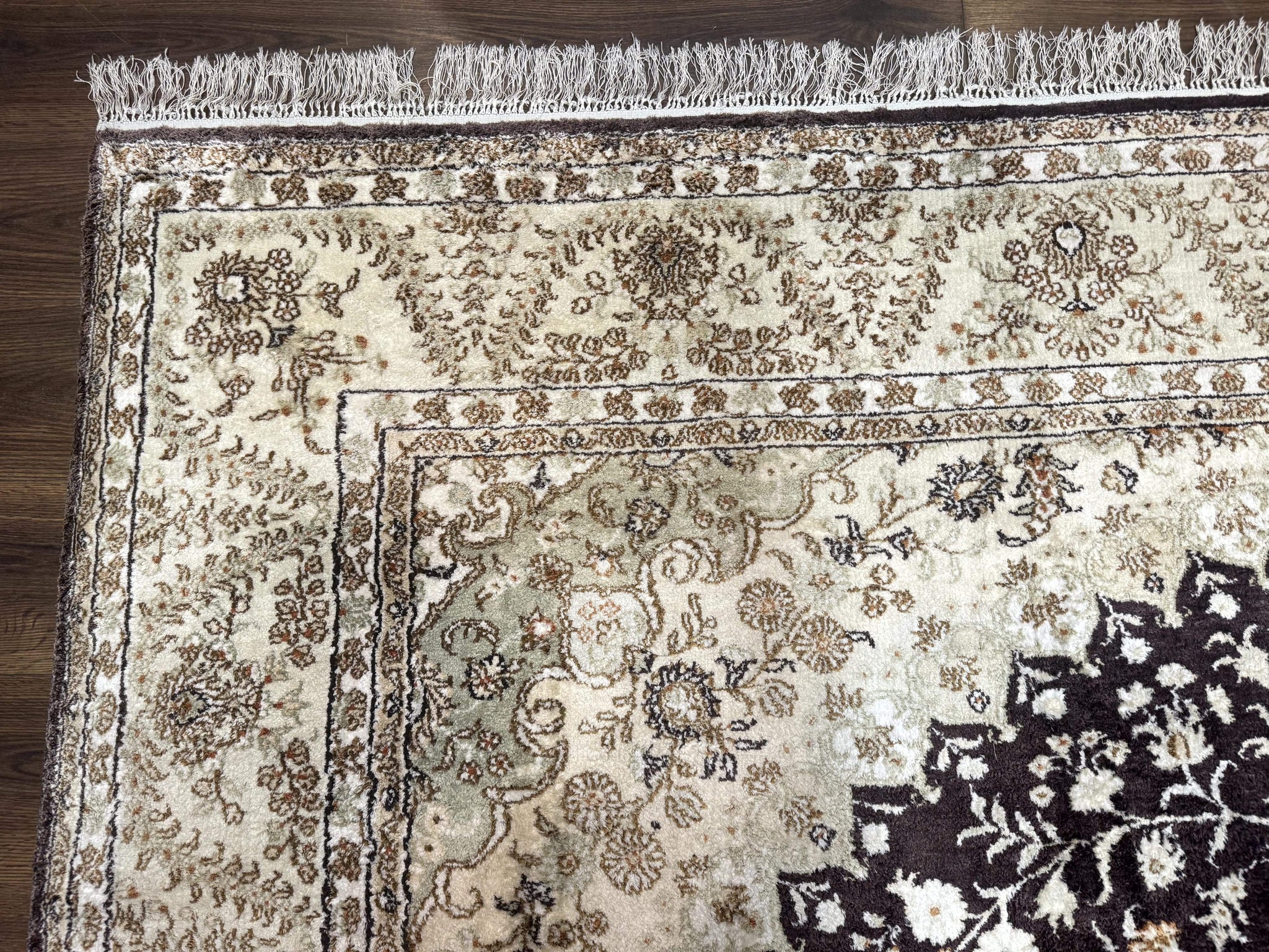 Indian Kashmiri Silk Rug 10x14, Floral Medallion by Jewel Rugs