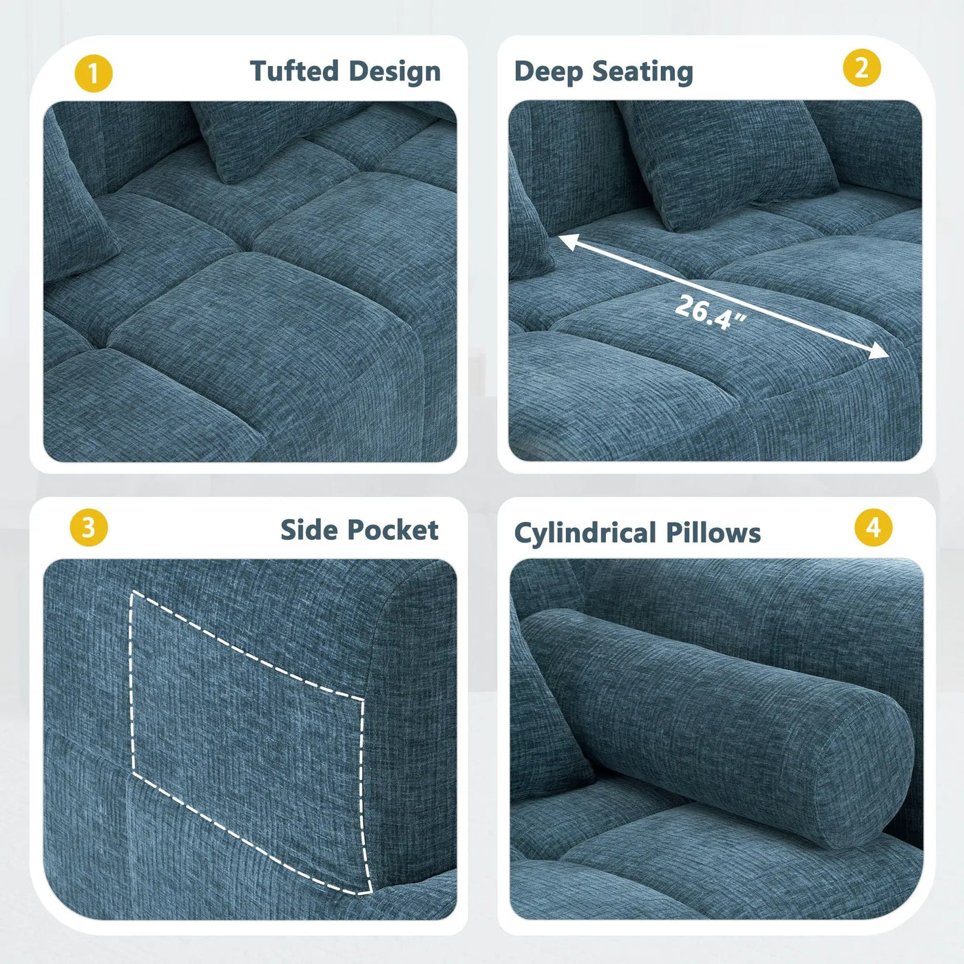Sectional Free Combined Sofa With 2 Side Pockets by Unique Piece Furniture