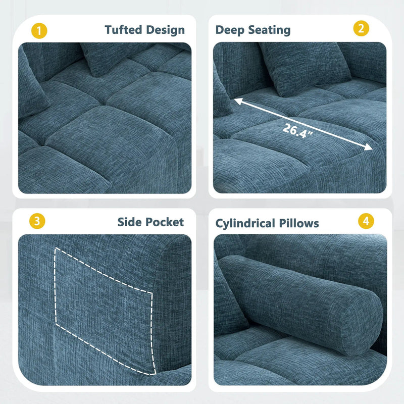 Sectional Free Combined Sofa With 2 Side Pockets by Unique Piece Furniture