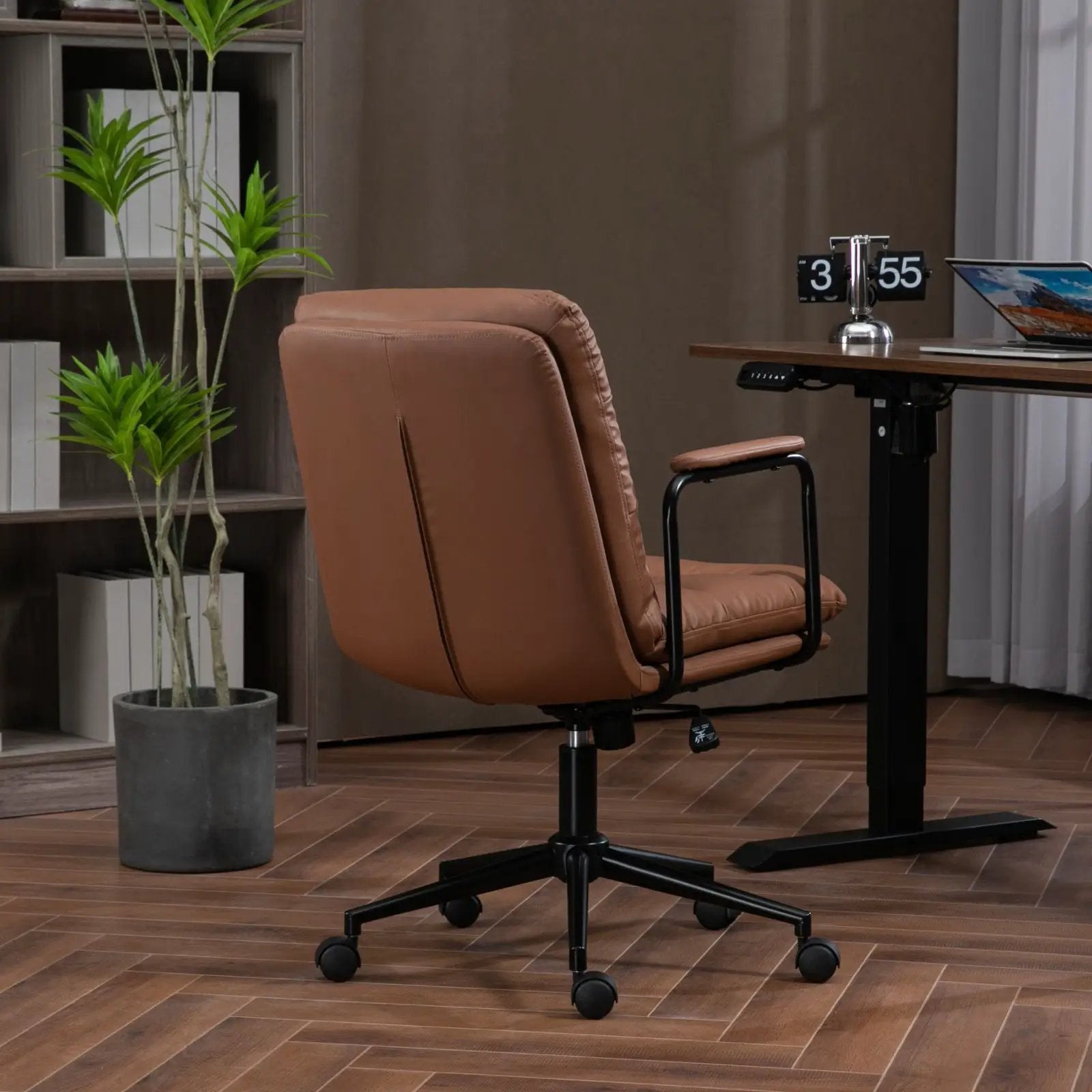 Office Chair, Mid Back Home Office Desk Task Chair With Wheels And Arms Ergonomic Computer Rolling Swivel Chair With Padded Armrest by HouseOfZazla