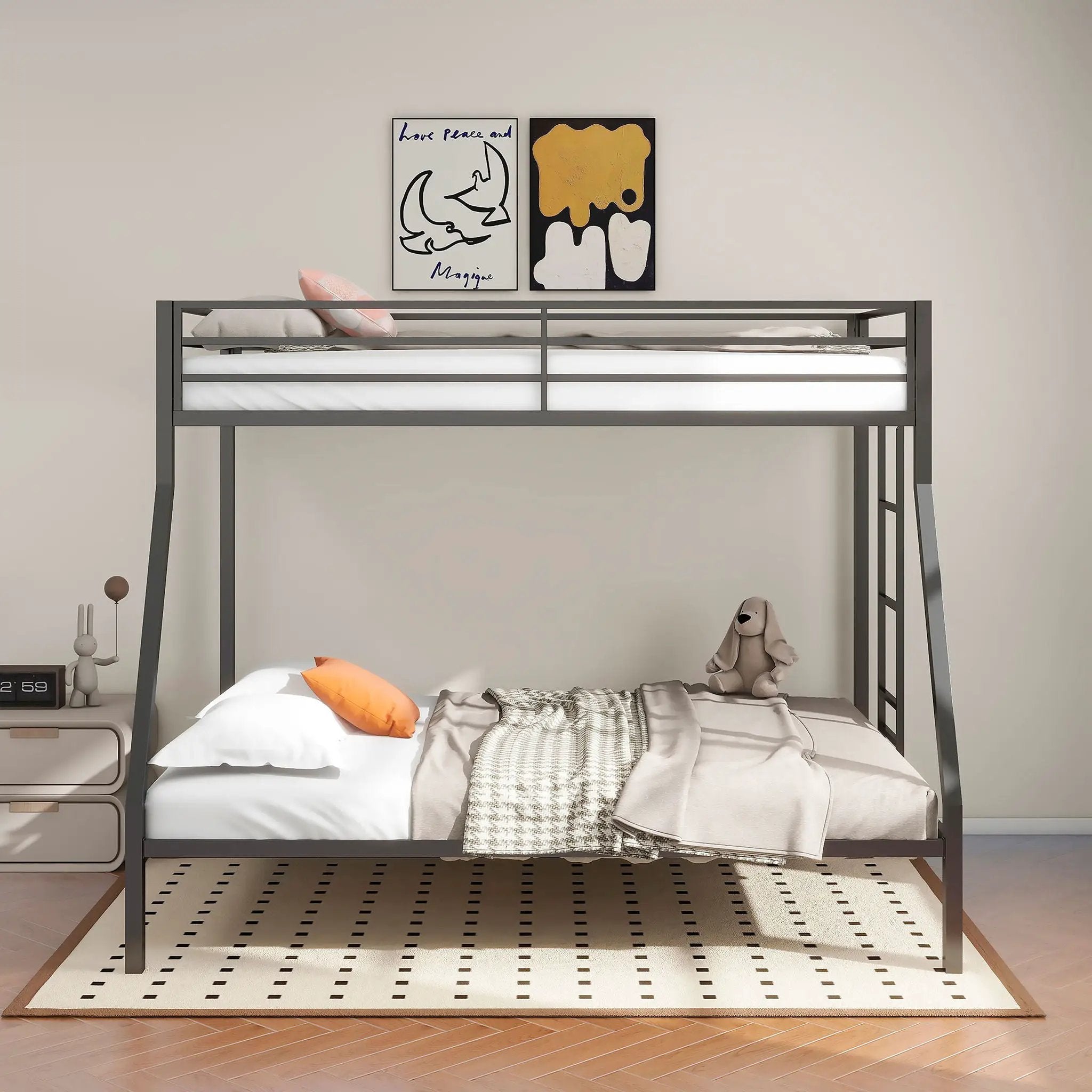 Alevera Metal Twin Over Full Bunk Bed with Ladder Black by Unique Piece Furniture