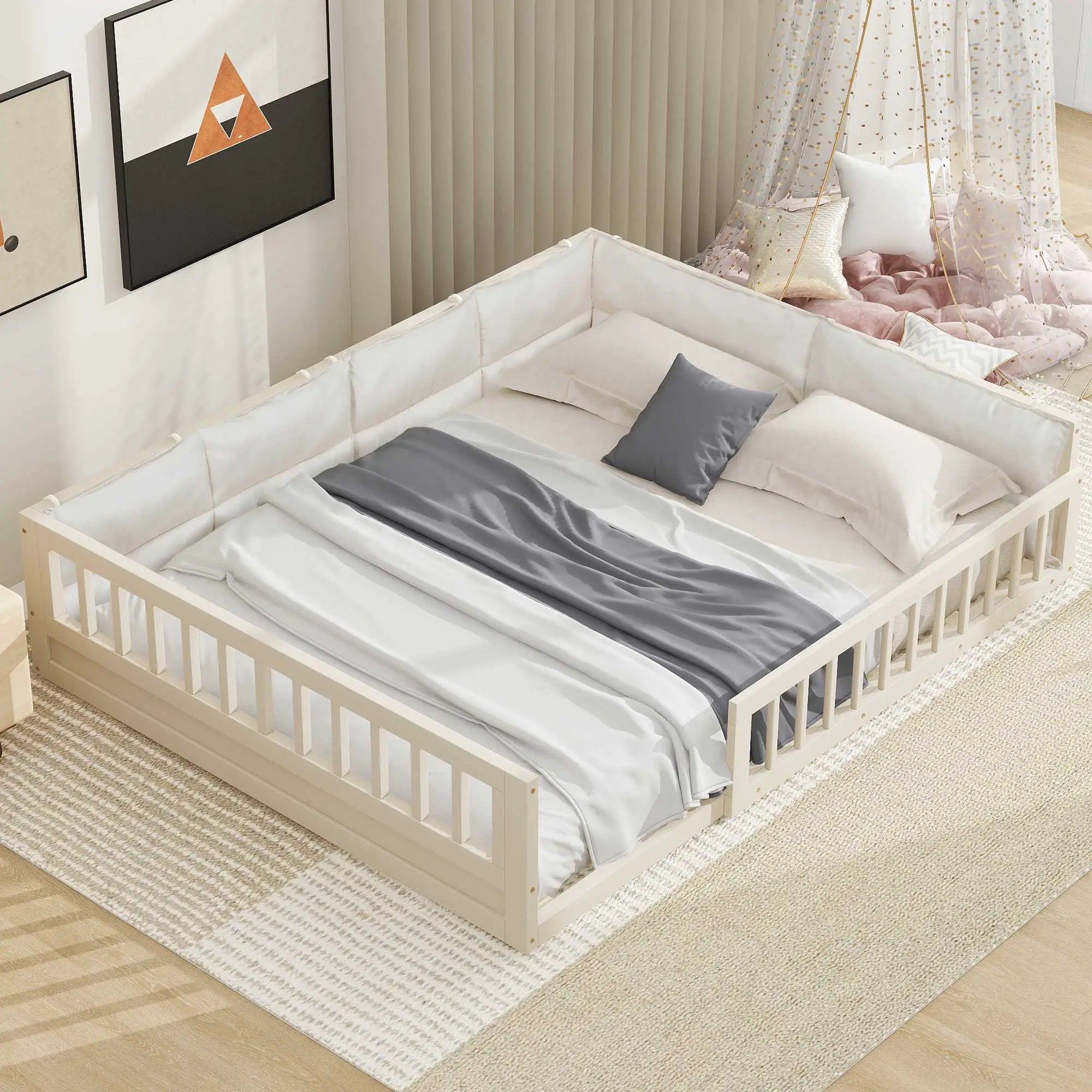 Upholstered Platform Bed With Guardrail And Pillow by Unique Piece Furniture