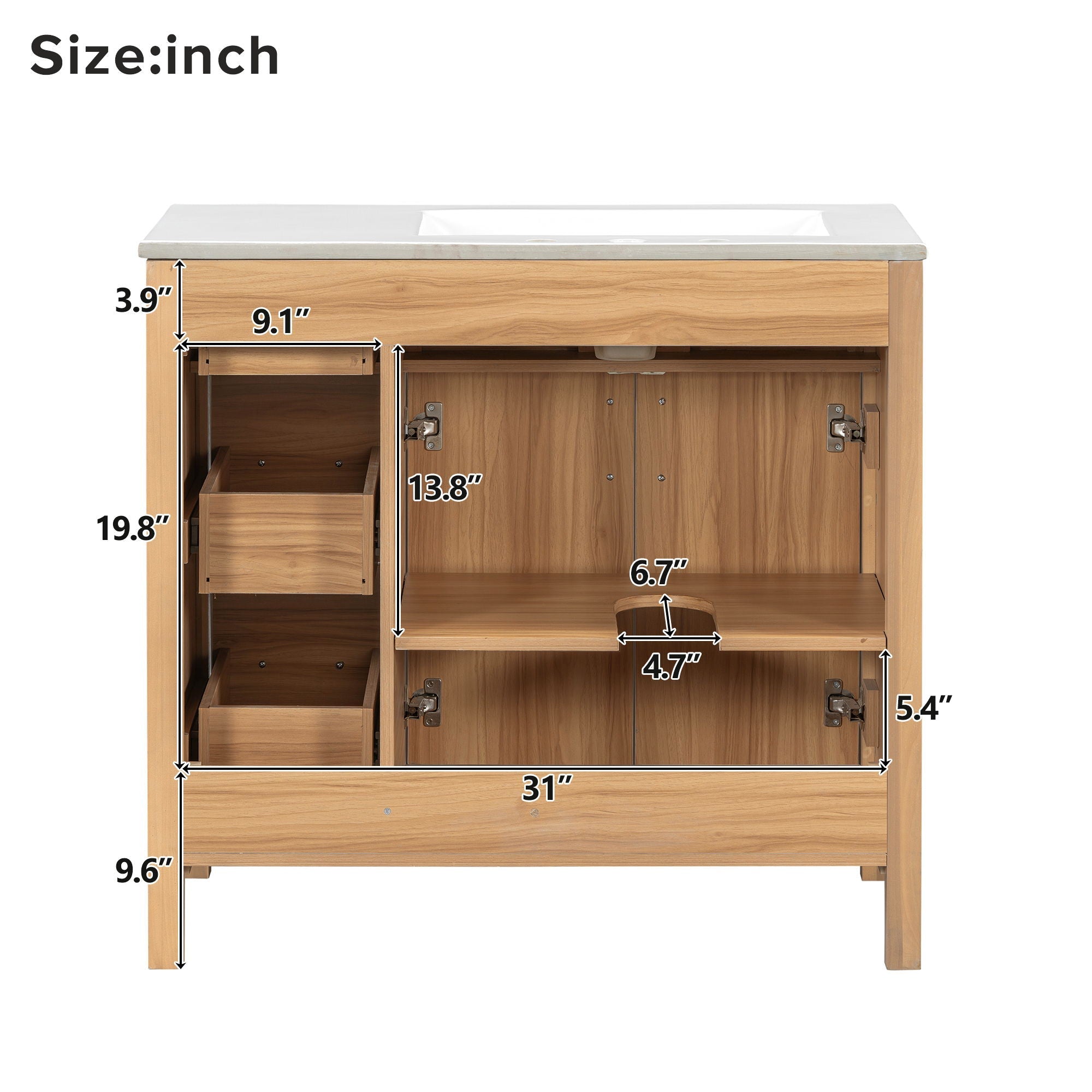Bathroom Vanity, 2 Soft Close Doors, 3 Soft Close Drawers, Adjustable Shelf - Wood by HouseOfZazla