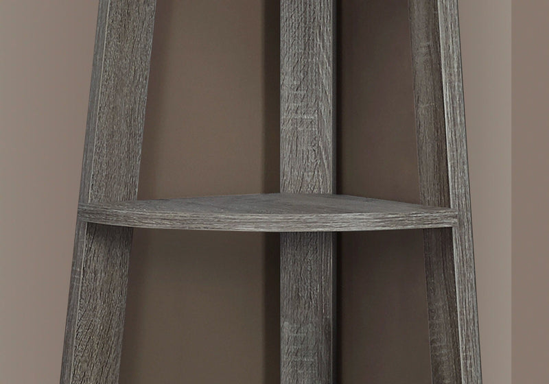 Taupe 5-Tier Corner Bookshelf with Fixed Shelves - Contemporary Wood-Look, photo 3 of 4