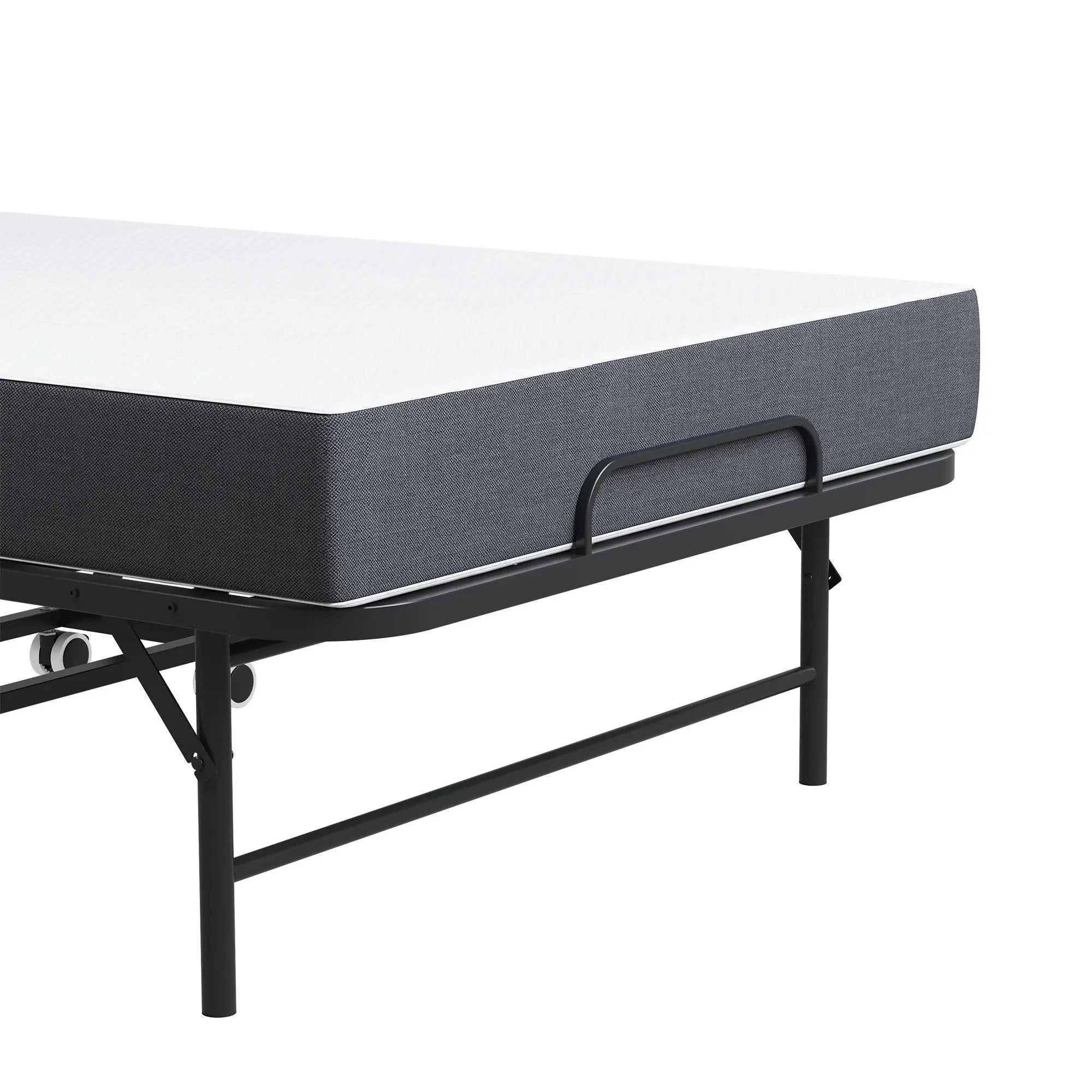 Twin Folding Bed With Adjustable Headboard & Memory Foam Mattress, Portable Coton Wheels For Tall People, Space-Saving Guest Bed - Black by HouseOfZazla
