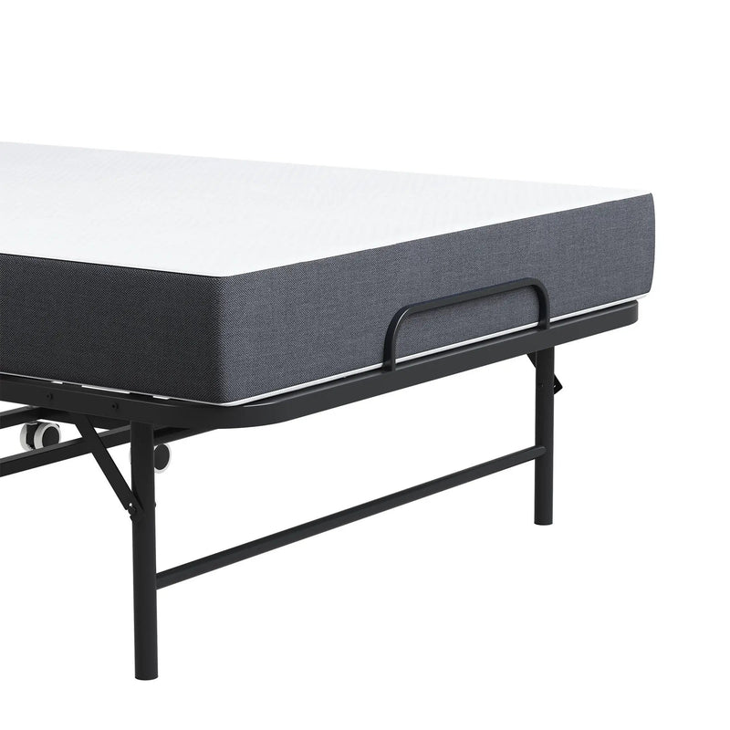 Twin Folding Bed With Adjustable Headboard & Memory Foam Mattress, Portable Coton Wheels For Tall People, Space-Saving Guest Bed - Black by HouseOfZazla
