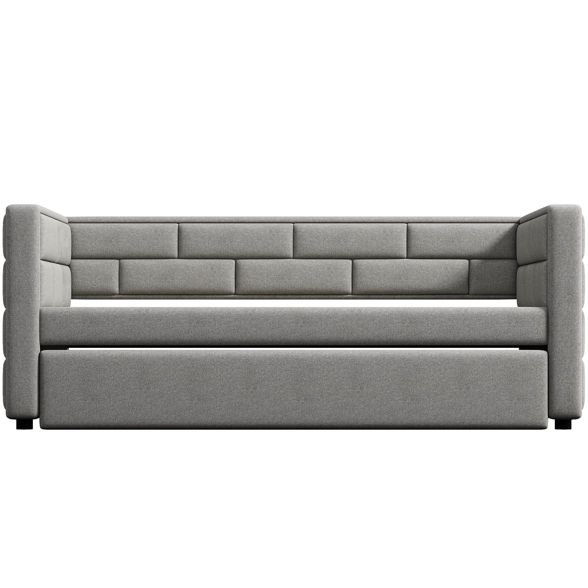 Upholstered Twin Size Daybed With Trundle, Padded Back And Sides - Gray by HouseOfZazla