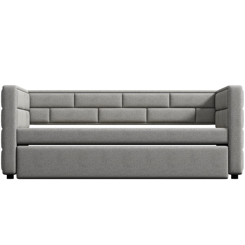 Upholstered Twin Size Daybed With Trundle, Padded Back And Sides - Gray by HouseOfZazla