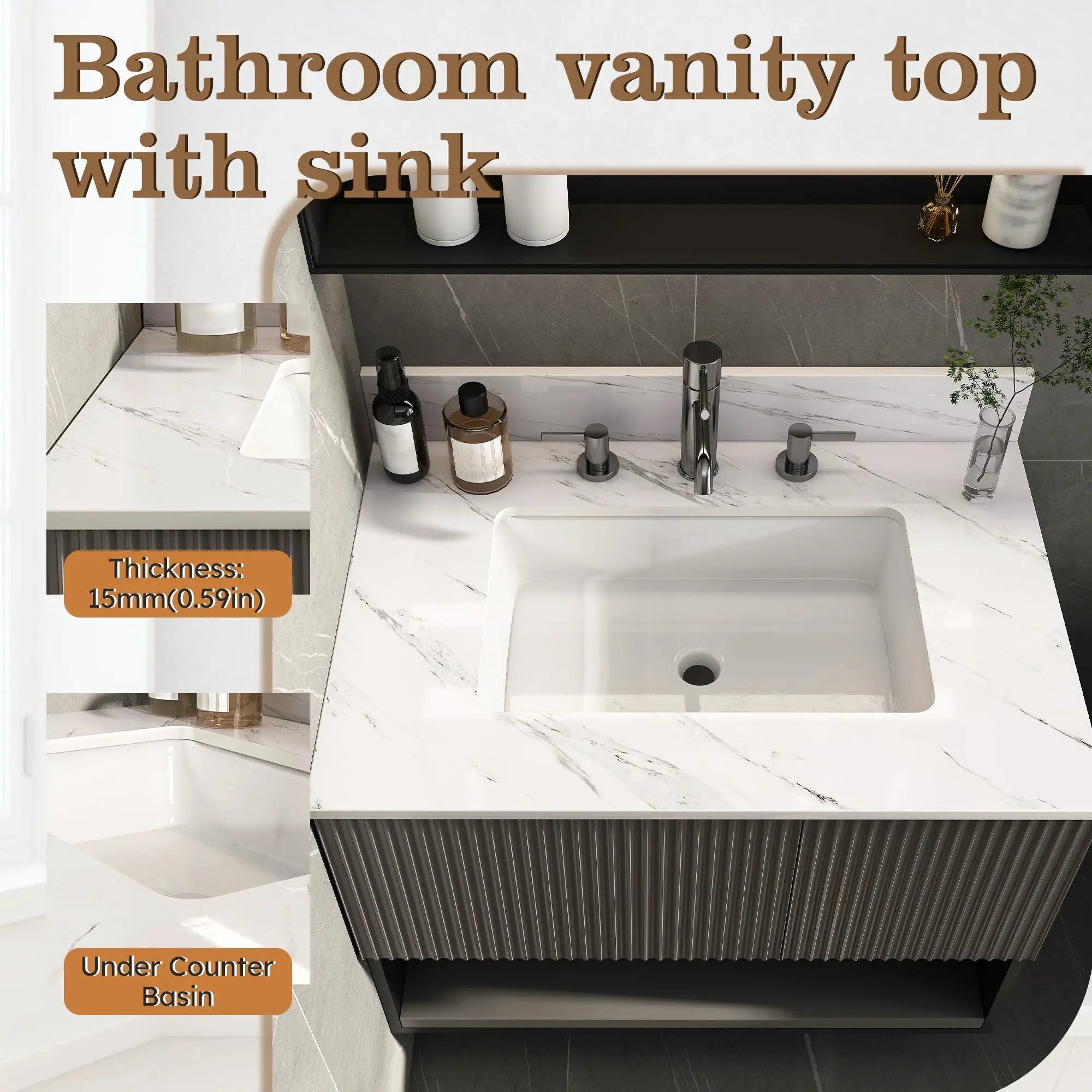 Bianco Carrara Venato Elegant Marble Vanity Top, Bathroom Vanity With Undermount Sink, Sintered Stone by HouseOfZazla