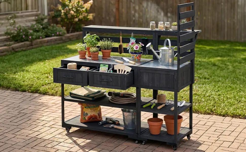 TOPMAX 62.3'' Patio Kitchen Island Solid Wood Kitchen Cart by HouseOfZazla