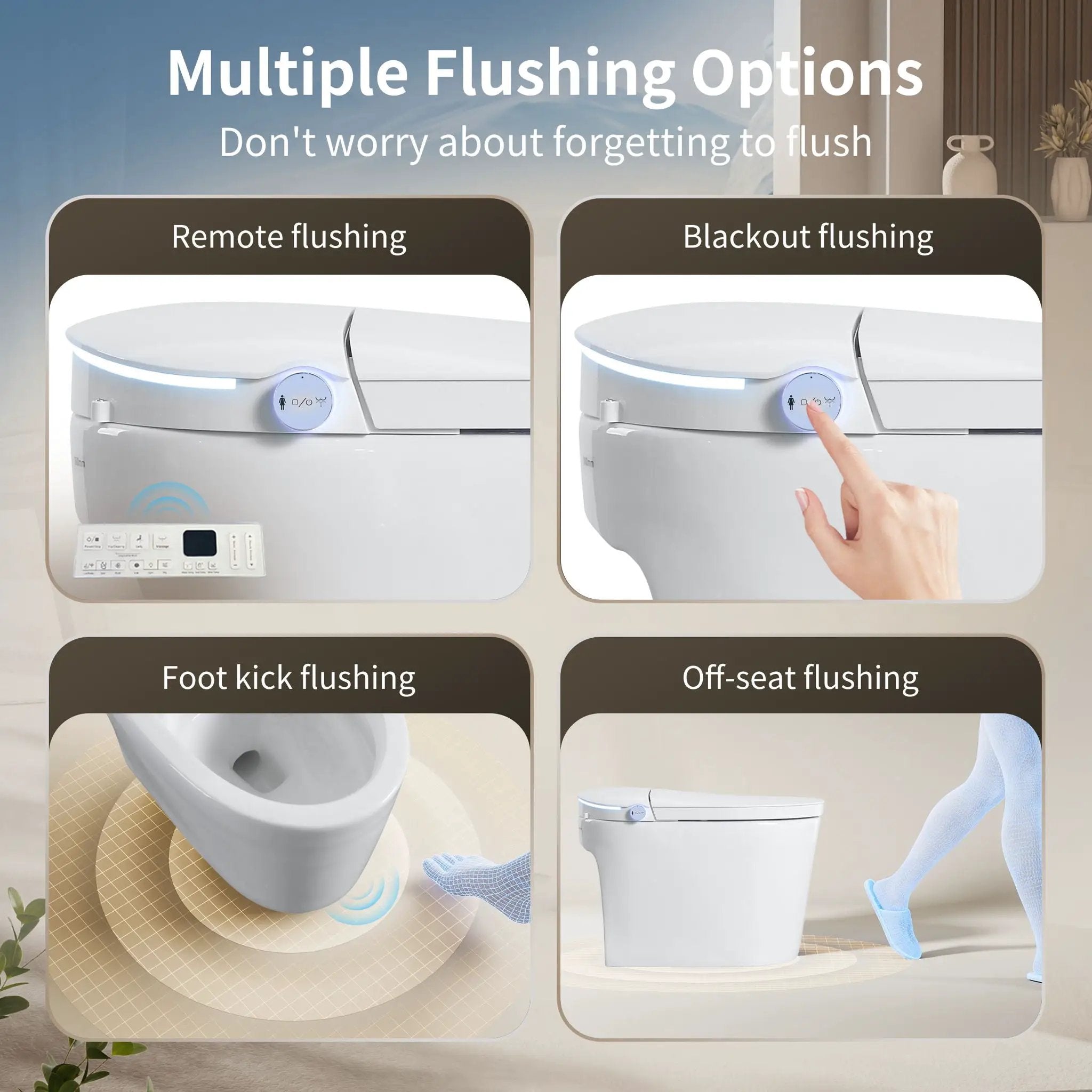Tankless Smart Toilet With Bidet Built In, 1 Piece, Auto Flush, Auto Open / Close, Heated Seat, Bubble Wash, Warm Water And Dry, Adjustable Temp, Remote Control Side Know - White by HouseOfZazla
