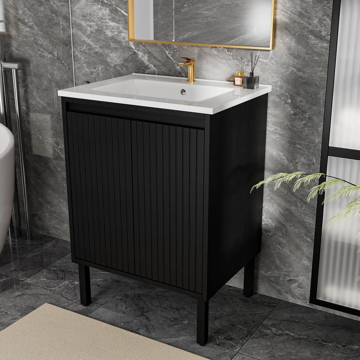 Bathroom Vanity With Ceramic Sink, Floor-Standing Design, Soft-Closing Drawers by Unique Piece Furniture