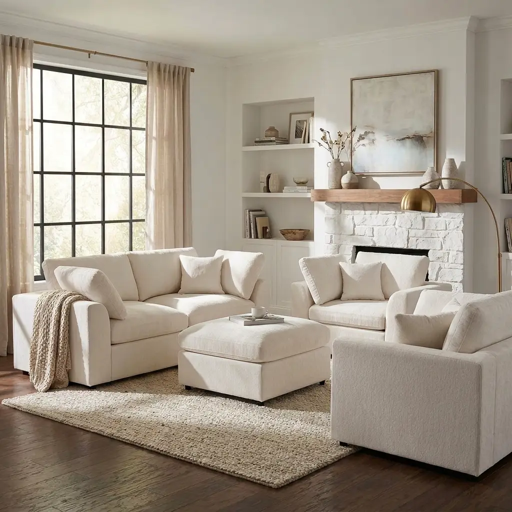 U-Style 4-Piece Sofa Set, 2 Accent Chairs + Loveseat + Movable Ottoman by HouseOfZazla
