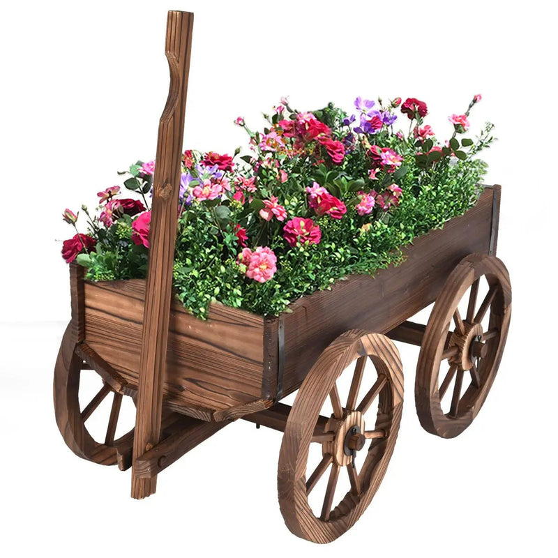 Wood Wagon Planter Pot Stand with Wheels by DirectDeals