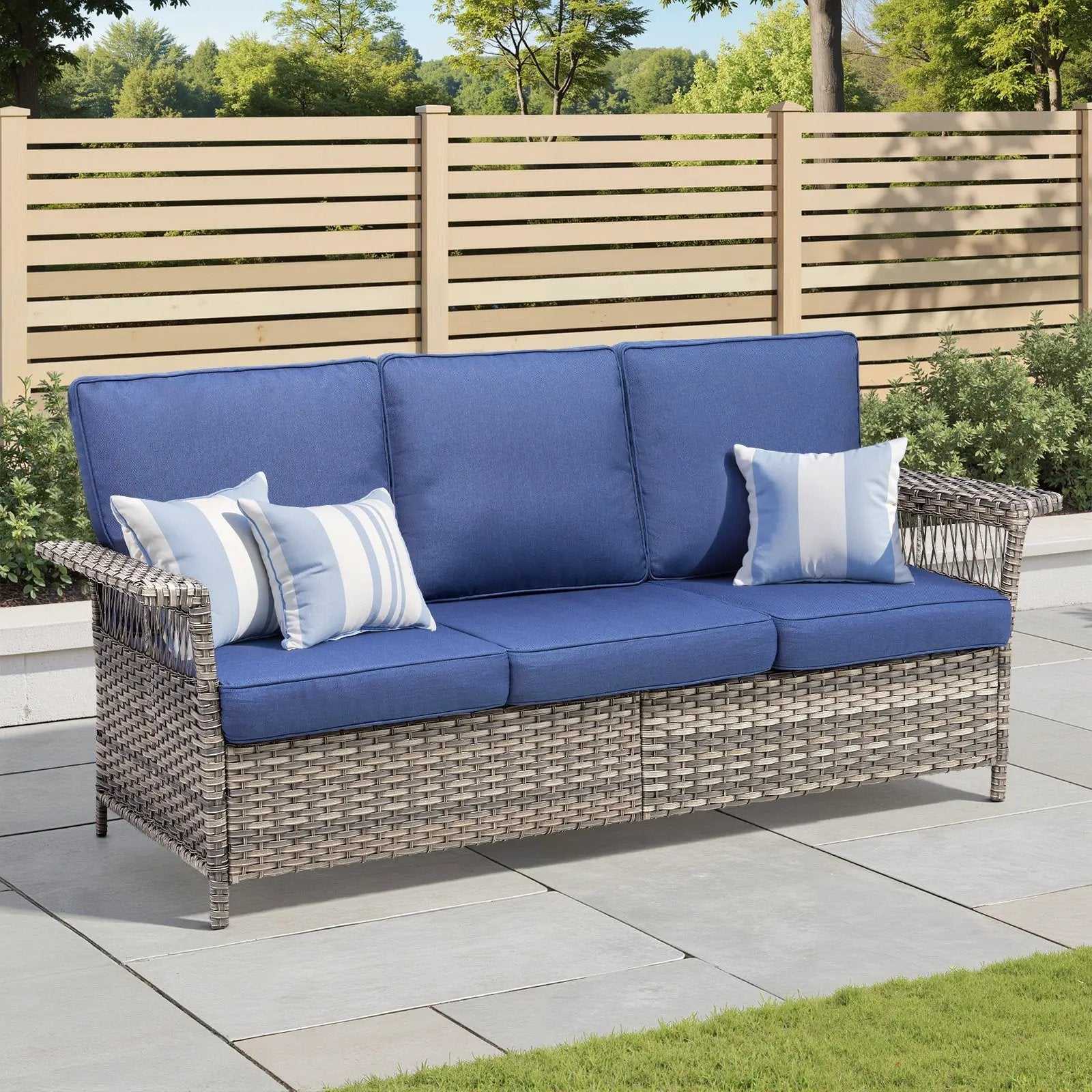 76.7" Wide Outdoor Wicker Patio Sofa with Armrests by HouseOfZazla