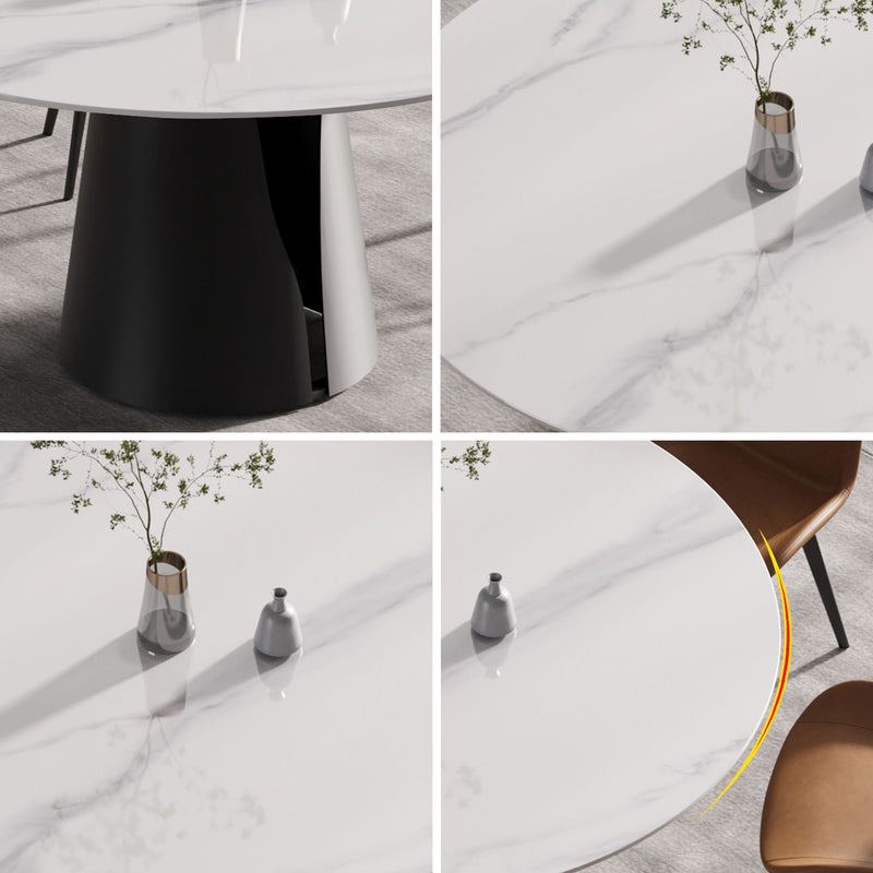 59.05" Modern Artificial Stone Round Carbon Steel Base Dining Table - White / Black by HouseOfZazla