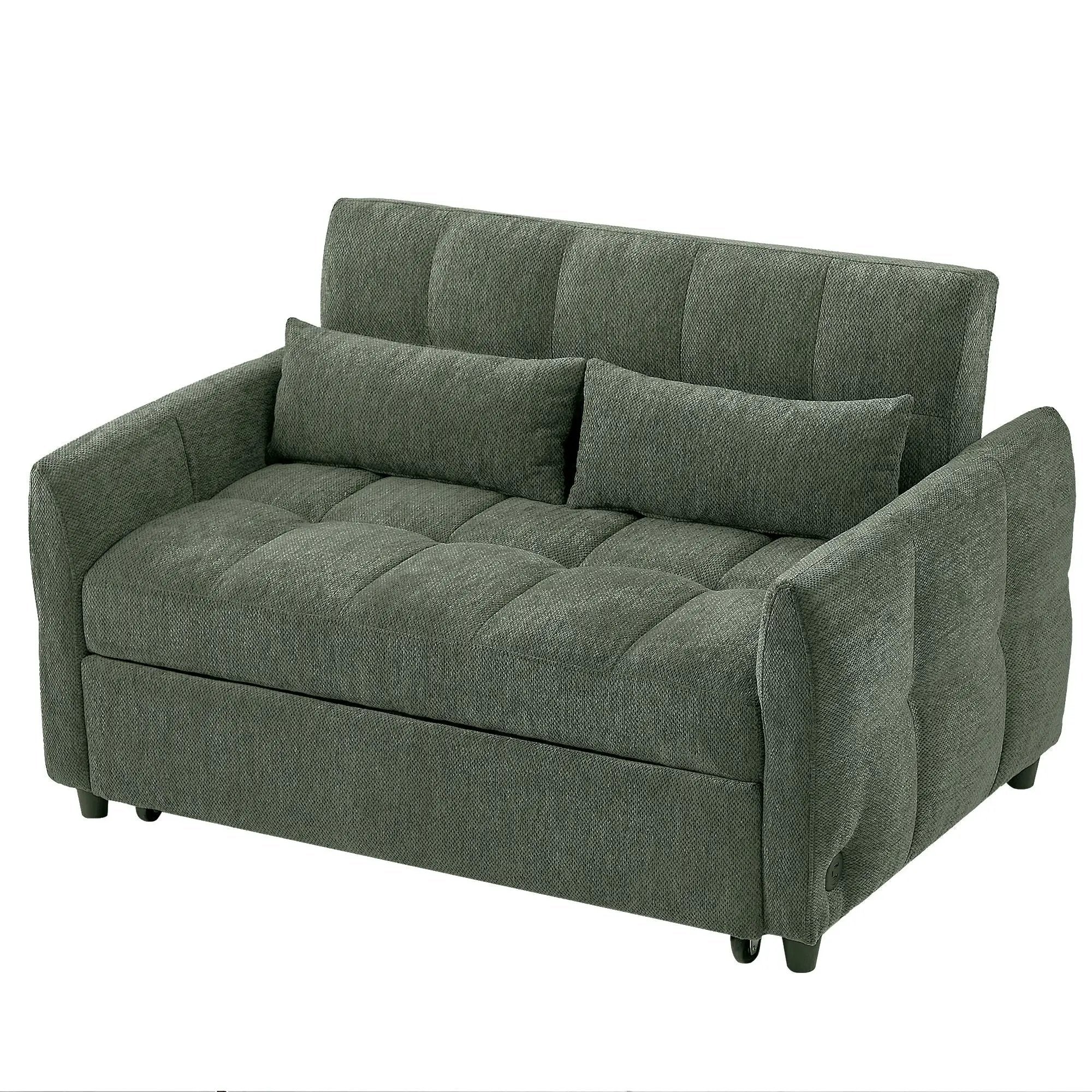 Loveseat Sofa Pull-Out Bed With Adjustable Backrest, 3 USB Ports And 2 Lumbar Pillows For Living Room by HouseOfZazla