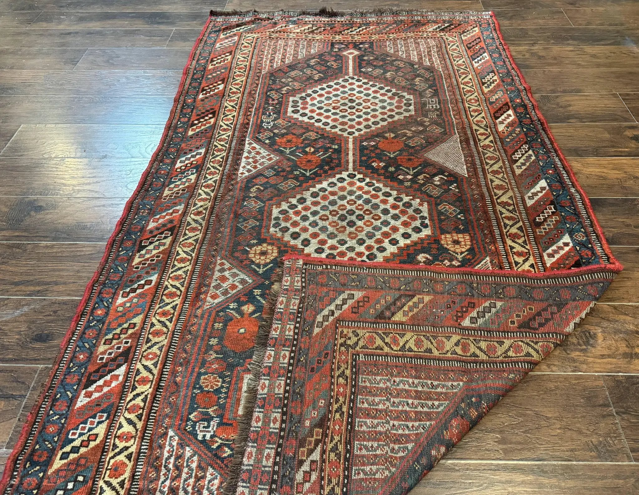 Antique Persian Shiraz Rug 5x8, Khamseh Tribal Wool 1920s Carpet, Navy Blue by Jewel Rugs