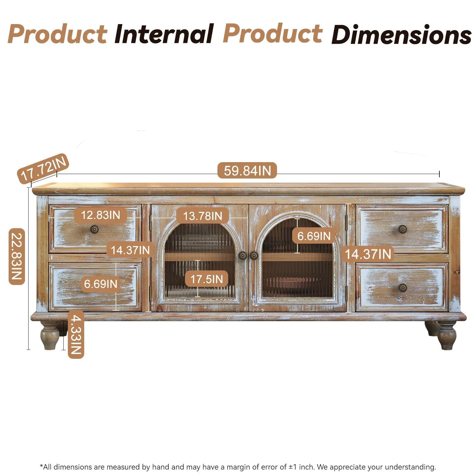 60" Farmhouse TV Stand with 4 Drawers & Glass Doors by HouseOfZazla