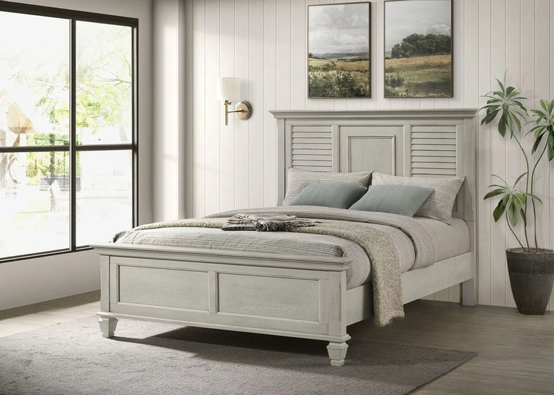 Franco Wood Queen Panel Bed Distressed White by Unique Piece Furniture