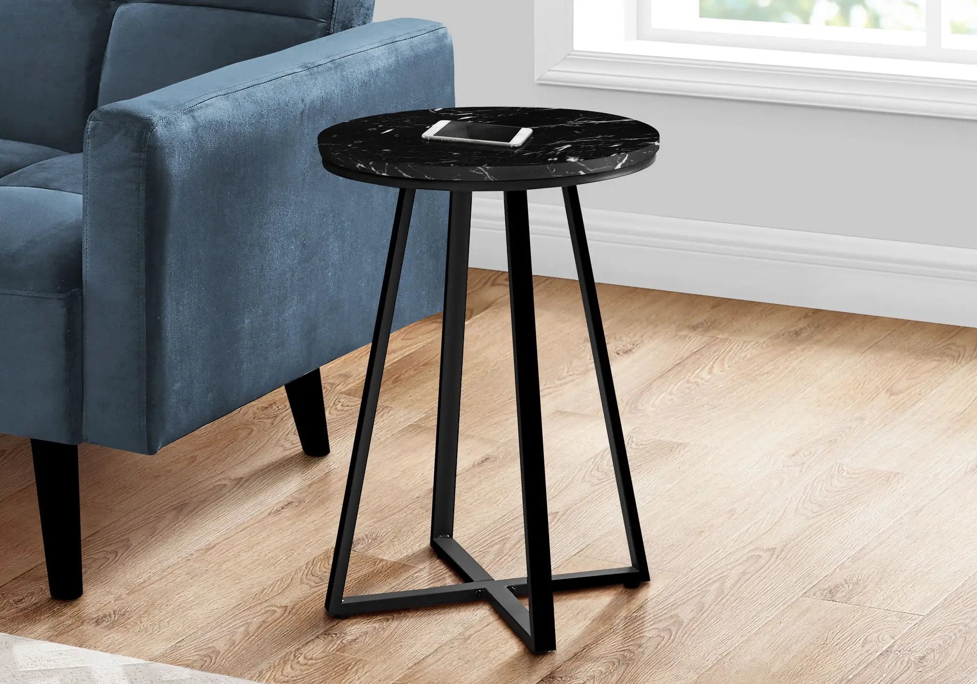 Accent Table Side Round Marble Look Contemporary & Modern - Black by HouseOfZazla