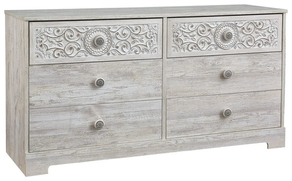 Commode à six tiroirs Paxberry – Revêtement vinyle – Fini délavé